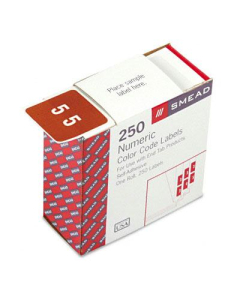 Smead 1-1/2" x 1-1/2" Number "5" Single Digit End Tab Labels, White-on-Brown, 250/Roll