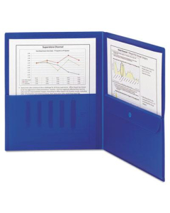 Smead 100-Sheet 8-1/2" x 11" Poly Two-Pocket Folder With Security Pocket, Blue, 5/Pack
