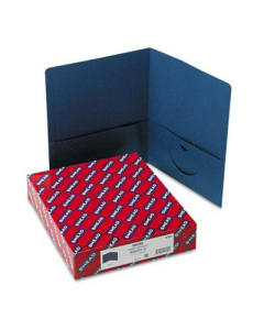 Smead 100-Sheet 8-1/2" x 11" Embossed Leather Grain Two-Pocket Portfolios, Dark Blue, 25/Box