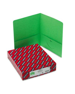 Smead 100-Sheet 8-1/2" x 11" Embossed Leather Grain Two-Pocket Portfolios, Green, 25/Box