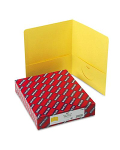 Smead 100-Sheet 8-1/2" x 11" Embossed Leather Grain Two-Pocket Portfolios, Yellow, 25/Box