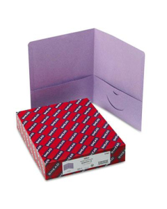 Smead 100-Sheet 8-1/2" x 11" Embossed Leather Grain Two-Pocket Portfolios, Lavender, 25/Box