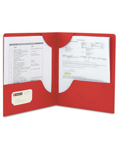 Smead 100-Sheet 8-1/2" x 11" Leatherette Lockit Two-Pocket Portfolios, Red, 25/Box