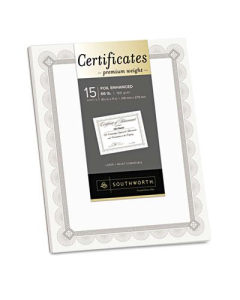 Southworth 8-1/2" x 11", 66lb, 15-Sheets, Fleur Silver Foil Border Premium Certificates