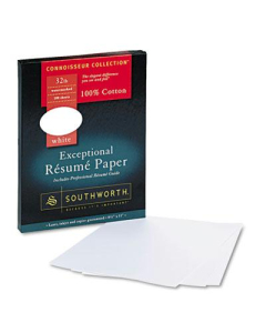 Southworth 8-1/2" x 11", 32lb, 100-Sheets, White Wove Cotton Resume Paper