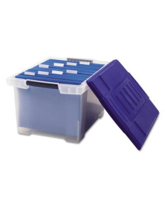 Storex 19" D Letter & Legal Plastic File Tote Storage Box w/ Lid, Clear