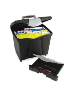 Storex 11-1/4" D Letter Portable File Storage Box w/ Drawer, Black