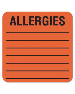 Tabbies 2" x 2" Allergy Medical Warning Labels, Orange, 500/Roll