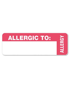 Tabbies 3" x 1" Allergy Medical Warning Labels, White, 500/Roll