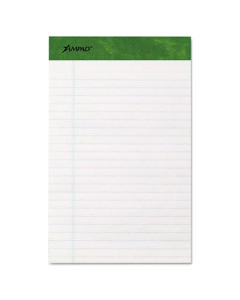 Ampad 5" x 8" 50-Sheet 12-Pack Jr. Legal Rule Recycled Notepads, White Paper