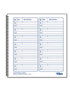 TOPS 8-1/4" x 8-1/2" 50-Page Voice Mail Log Book, 1400-Forms