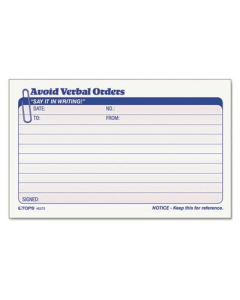 TOPS 6-1/4" x 4-1/4" 50-Page 2-Part Avoid Verbal Orders Manifold Book