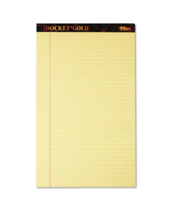 TOPS 8-1/2" X 14" 50-Sheet 12-Pack Docket Gold Legal Rule Perforated Pads, Canary Paper