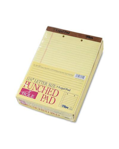 TOPS 8-1/2" X 11-3/4" 50-Sheet 12-Pack 2-Hole Punched Legal Rule Perforated Pads, Canary Paper