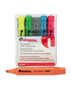 Universal Chisel Tip Desk Highlighter, Assorted, 5-Pack
