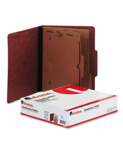 Universal 6-Section Letter 25-Point Pressboard Top Tab Classification Folders, Red, 10/Box