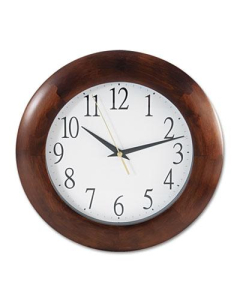 Universal One 12.8" Round Wood Wall Clock, Cherry