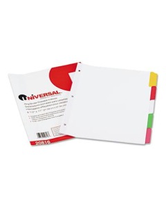 Universal Letter 5-Tab Write-On/Erasable Multicolor Tab Index Dividers, White, 5 Sets