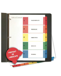 Universal One Letter 5-Tab Table of Contents Multicolor Tab Index Dividers, White, 6/Pack