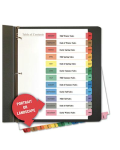 Universal One Letter 12-Month Tab Table of Contents Multicolor Tab Index Dividers, White, 1 Set