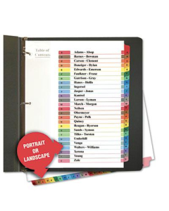Universal One Letter A-Z Tab Table of Contents Multicolor Tab Index Dividers, White, 1 Set