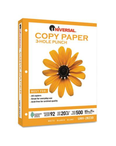 Universal 8-1/2" x 11", 20lb, 5000-Sheets, 3-Hole Punched Copy Paper