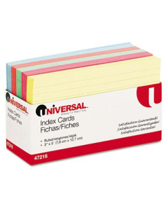 Universal 3" x 5", 100-Cards, Assorted Colors Recycled Index Cards