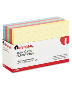Universal 4" x 6", 100-Cards, Assorted Colors Recycled Index Cards