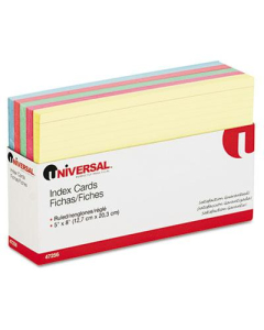Universal 5" x 8", 100-Cards, Assorted Colors Recycled Index Cards