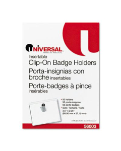 Universal 2-1/4" x 3-1/2" Top Load Clip-On Clear Badge Holders with Inserts, White, 50/Box