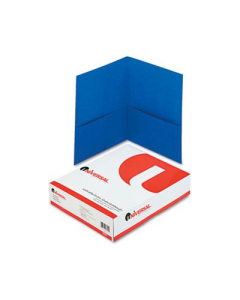 Universal 8-1/2" x 11" Two-Pocket Folders, Blue Textured Covers, 25/Box