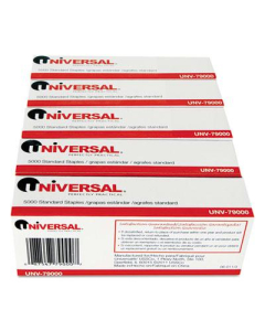 Universal 20-Sheet Capacity Standard Chisel Point Staples, 1/4" Leg, 5-Boxes, 5000/Box