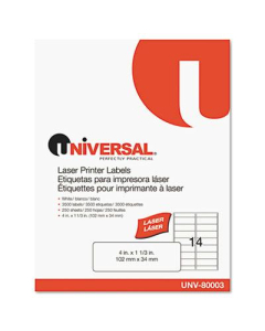 Universal 1-1/3" x 4" Laser Printer Labels, White, 3500/Box