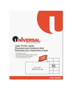 Universal 2" x 4" Laser Printer Labels, White, 2500/Box