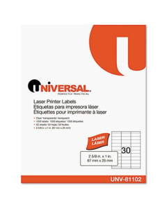 Universal One 2-5/8" x 1" Laser Printer Labels, Clear, 1500/Box