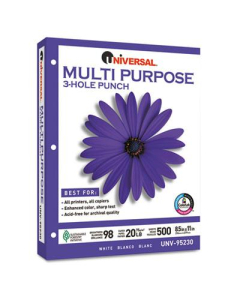 Universal One 8-1/2" x 11", 20lb, 5000-Sheets, 3-Hole Punched Multipurpose Paper