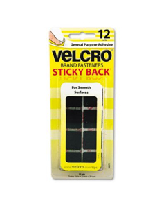 Velcro 7/8" Sticky-Back Hook & Loop Square Fasteners on Strips, Black, 12 Sets/Pack