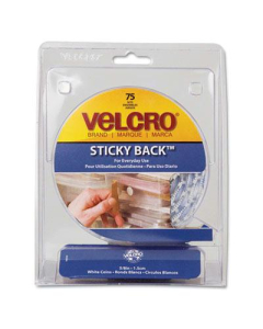 Velcro 5/8" Sticky-Back Hook & Loop Dot Fasteners with Dispenser, White, 75/Pack