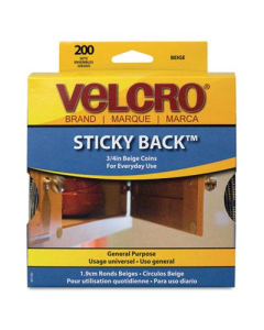 Velcro 3/4" Diameter Sticky-Back Hook & Loop Dot Fasteners, Beige, 200/Roll