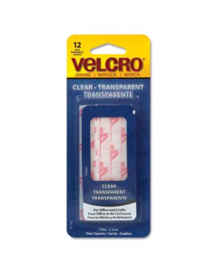 Velcro 7/8" Sticky-Back Hook & Loop Fastener Squares, Clear, 12/Pack