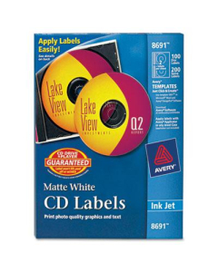 Avery Inkjet CD/DVD Labels, Matte White, 100/Pack