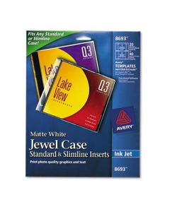 Avery Inkjet CD/DVD Jewel Case Inserts, Matte White, 20/Pack