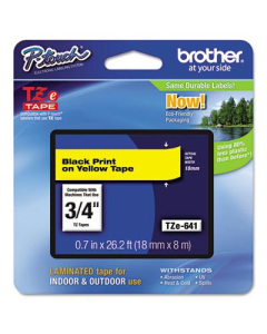 Brother P-Touch TZE641 TZe Series 3/4" x 26.2 ft. Standard Labeling Tape, Black on Yellow
