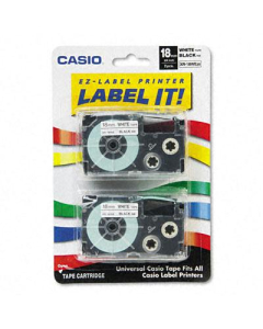 Casio KL XR18WE2S 18 mm x 26 ft. Label Tape Cassette, Black on White, 2/Pack