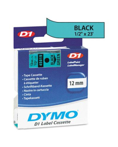 Dymo D1 45019 Polyester 1/2" x 23 ft. Label Maker Tape, Black on Green