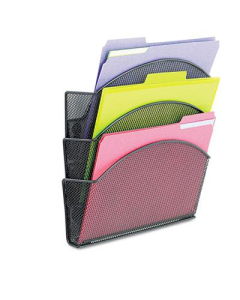 Safco Onyx 3-Pocket 13" x 13-1/2" Magnetic Mesh Panel File Pocket, Black