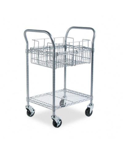 Safco 26.75" D 1-Shelf Wire Mail Cart, Metallic Gray 