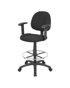 Boss B1616 Adjustable Arms Contoured Back Fabric Drafting Stool, Footring