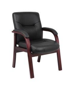 Boss Leather Wood Low-Back Reception Guest Chair