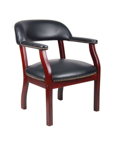Boss B9540 Traditional Vinyl Wood Mid-Back Guest Chair (Shown in Black)